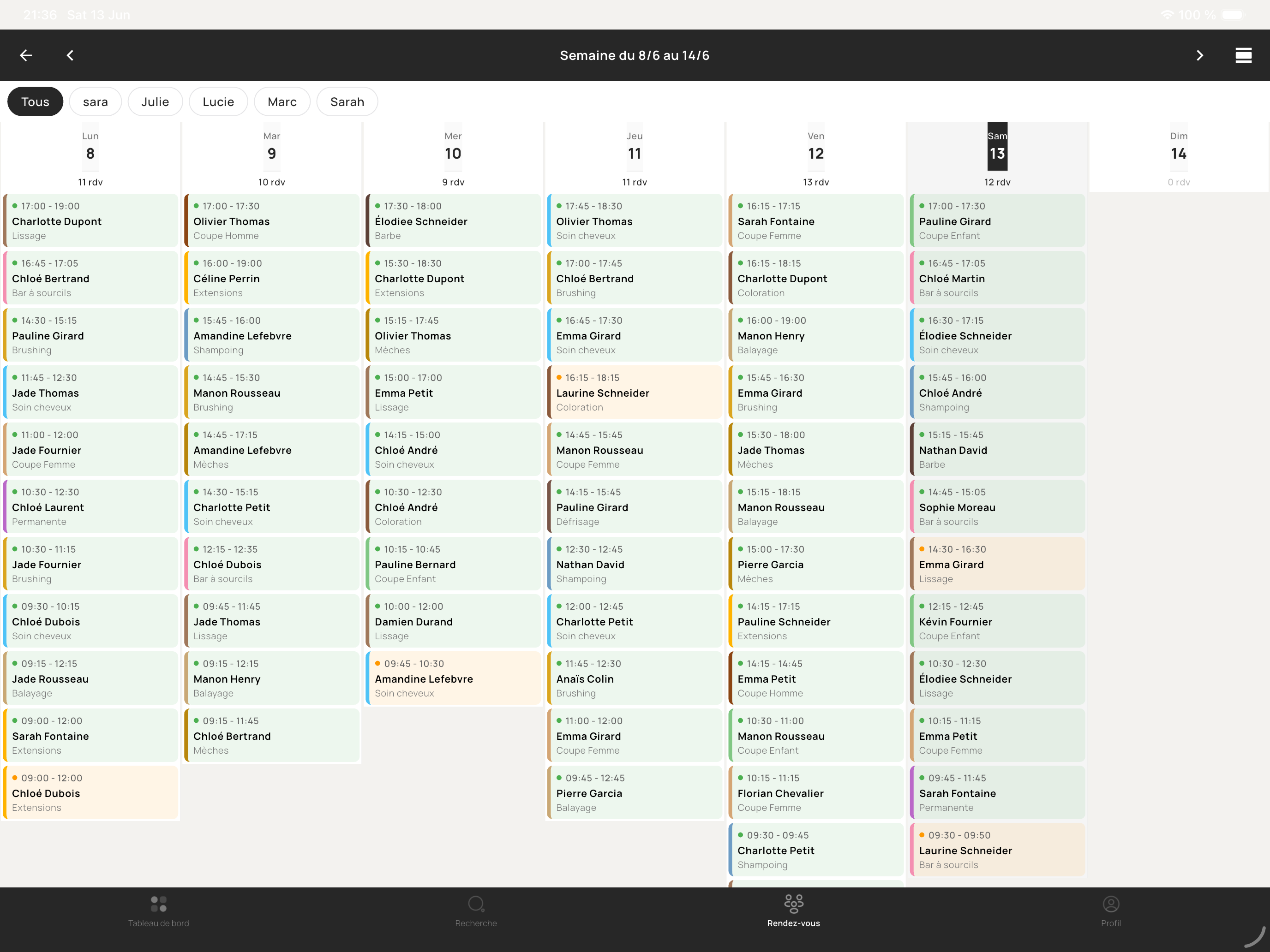 Agenda d'un salon dans Temgo Business