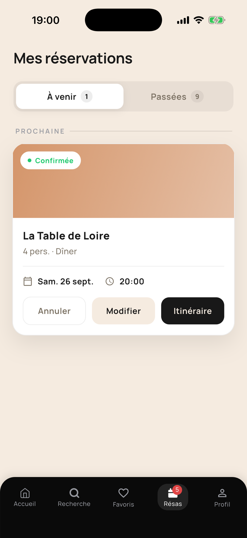 Mes réservations : la table de ce soir, itinéraire