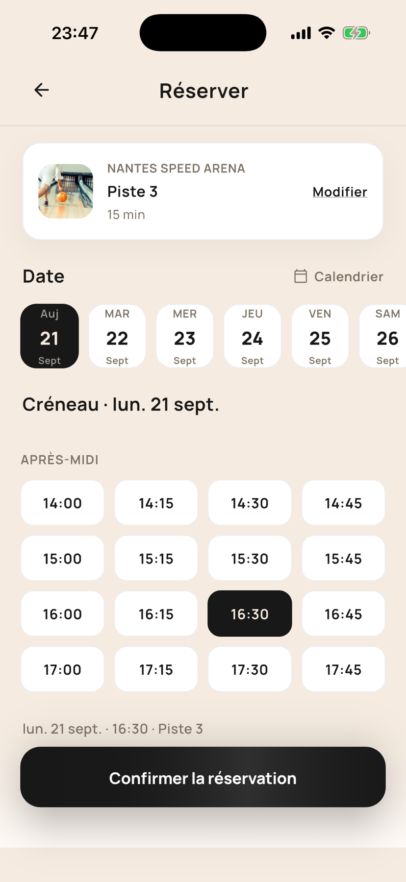 Réservation dans l'application Temgo