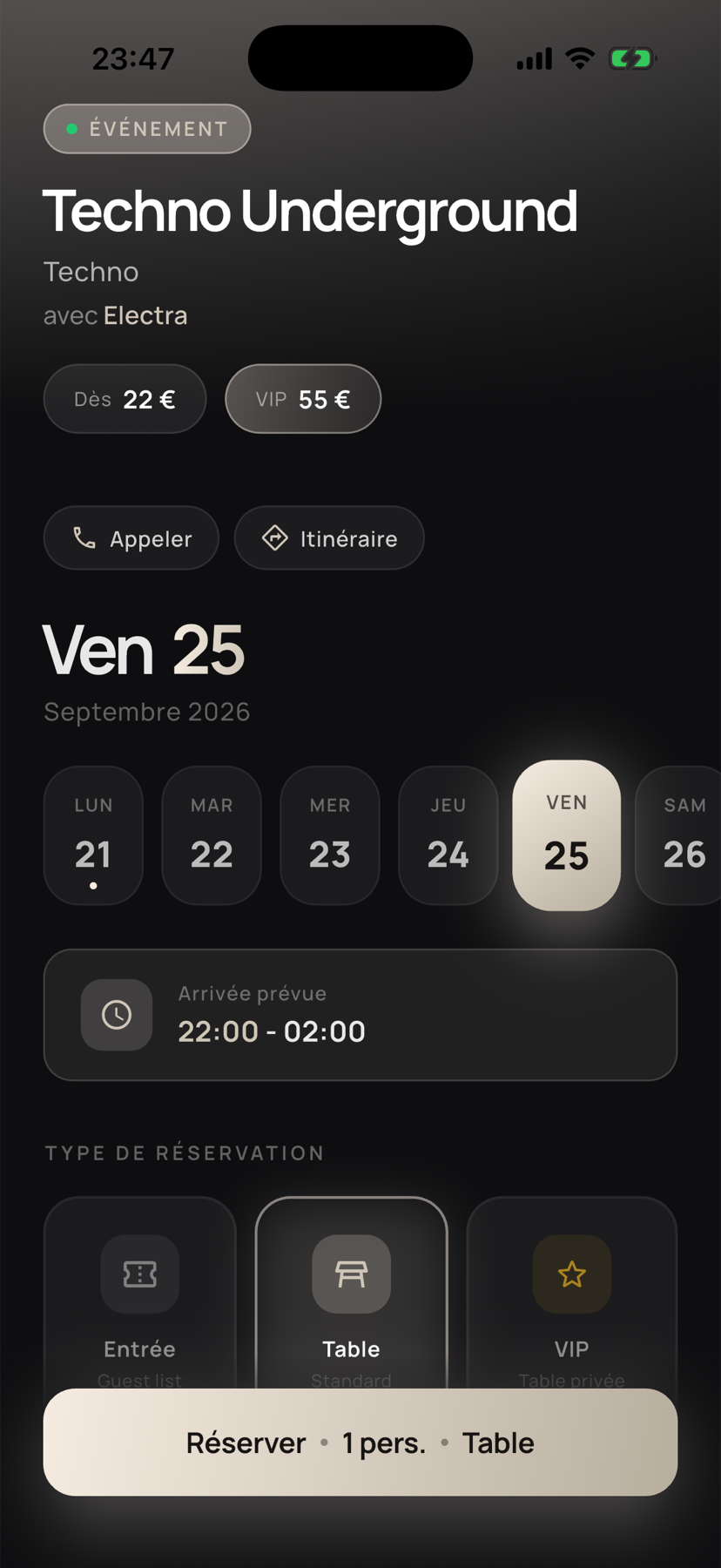 Réservation dans l'application Temgo