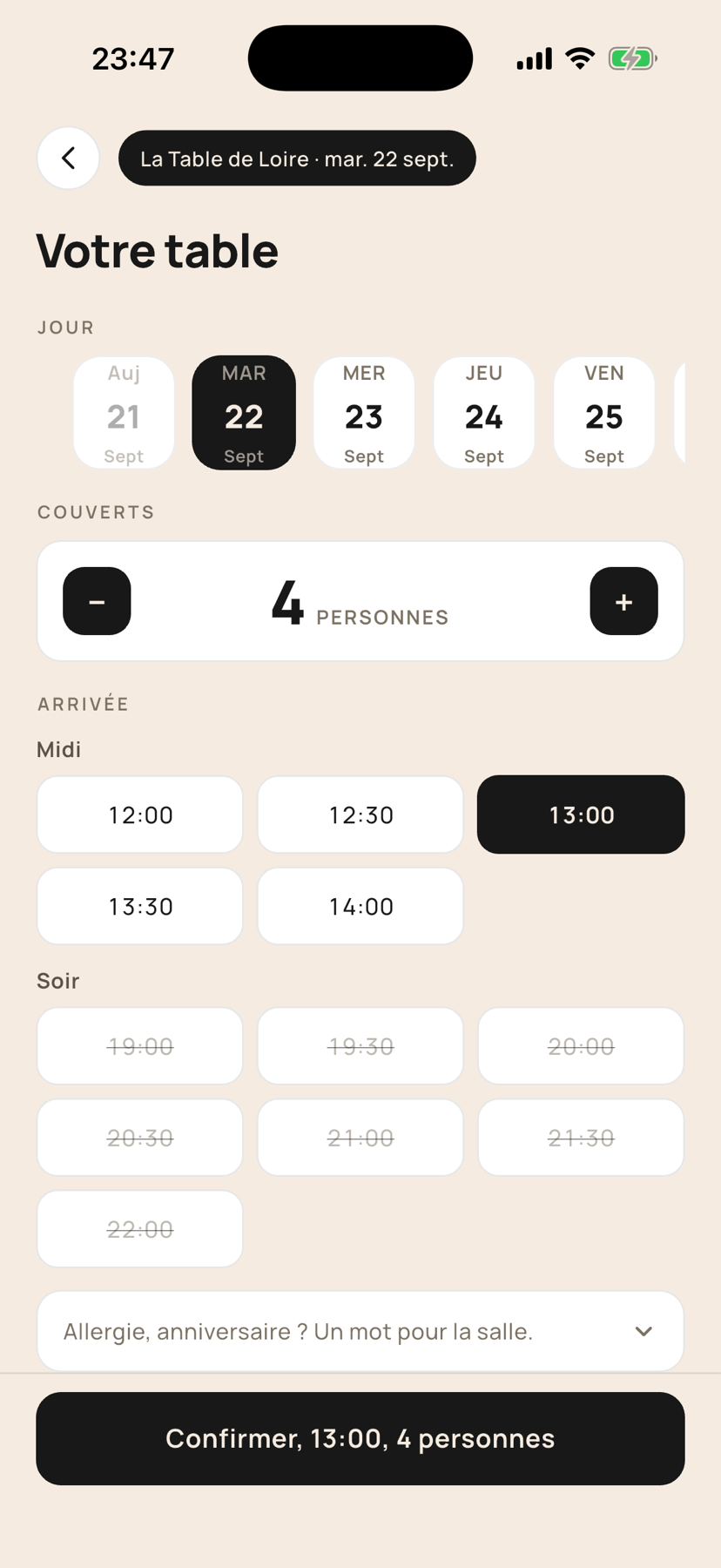 Réservation dans l'application Temgo